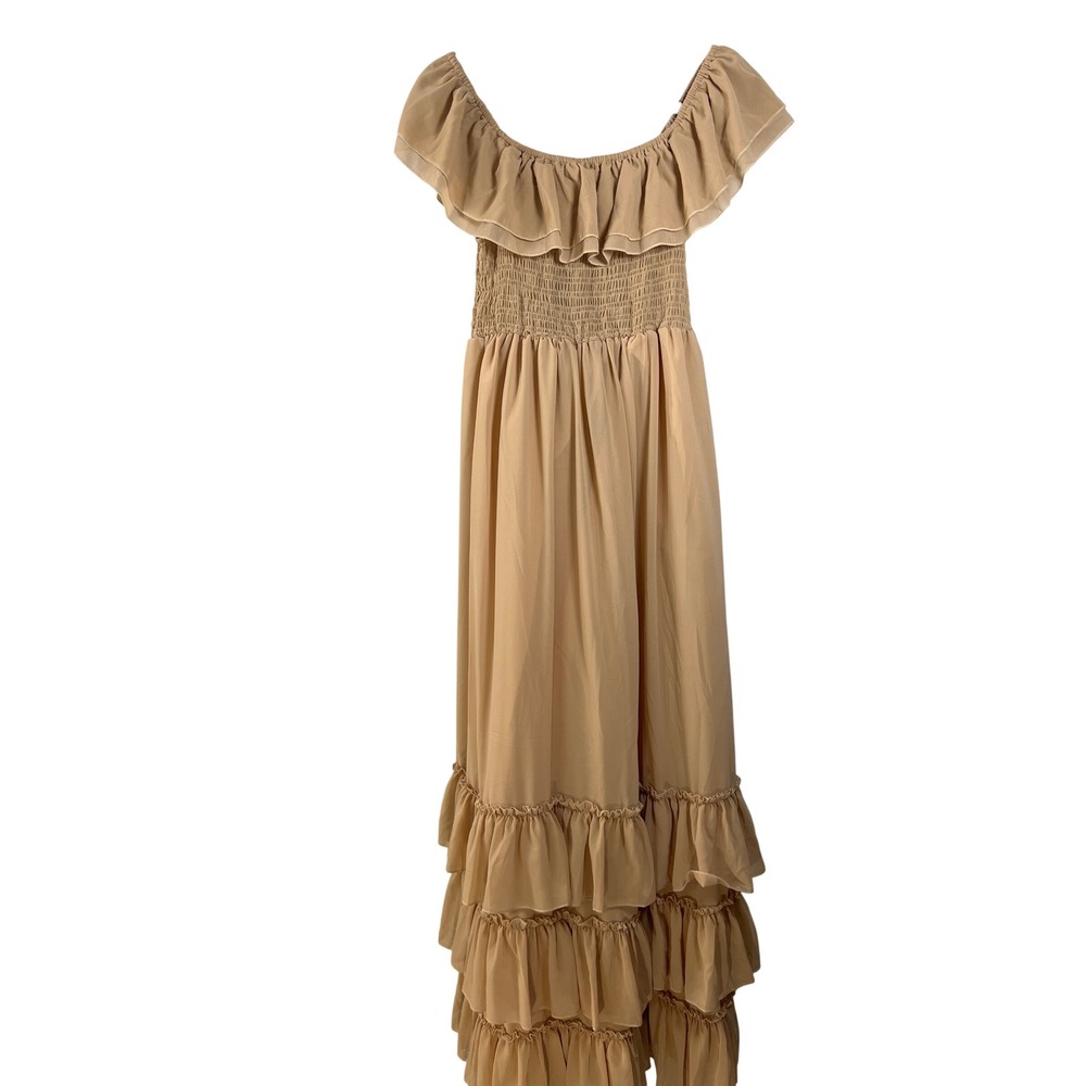 NWT Earthy Cream Boho Maxi Dress Small Coquette Goblincore Prairie Tiered Ruffle